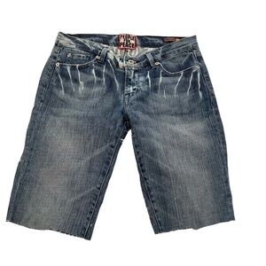 People For Peace Cut Off Denim Bermuda Shorts